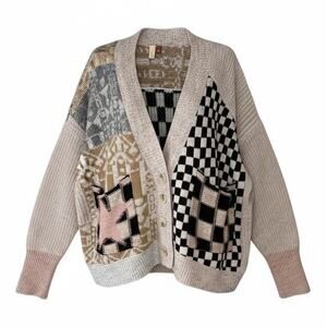 Anthropologie x Pilcro Mash-Up Cardigan Sweater Patchwork Star Checkered Sz S